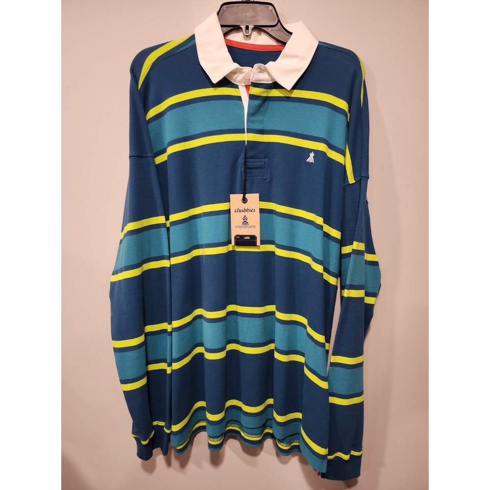 Chubbies NWT Rugby Shirt Mens Large Long Sleeve Blue Striped 100% Cotton Casual